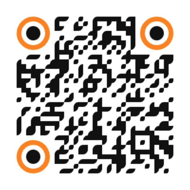 Slide Arts Website Design QR with orange circular finder rings